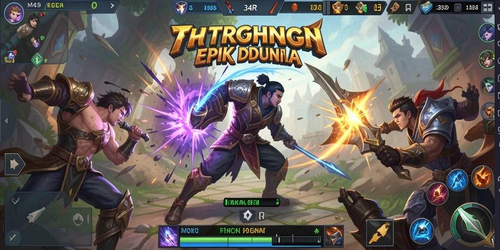 Tangkapan layar menunjukkan pertandingan MOBA yang seru di 34R.