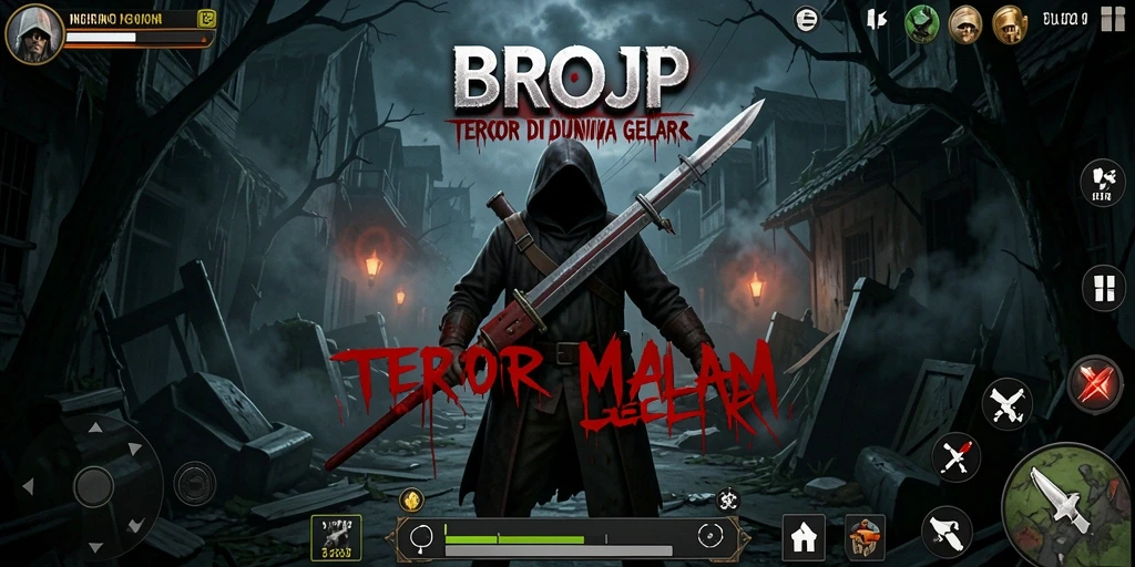 Screenshot utama BROJP menampilkan momen menegangkan saat menghadapi makhluk mengerikan.
