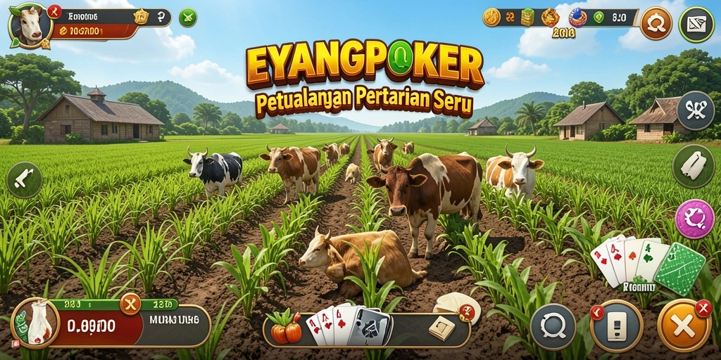 Tangkapan layar gameplay EYANGPOKER menunjukkan kebun yang indah dan beragam tanaman.