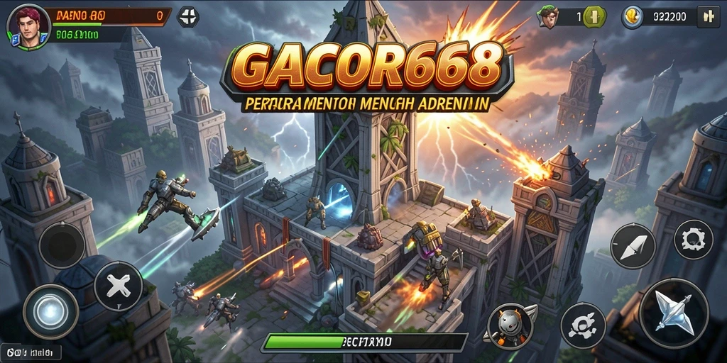 Gameplay GACOR668 menampilkan pertarungan menara yang seru dan strategi kunci.