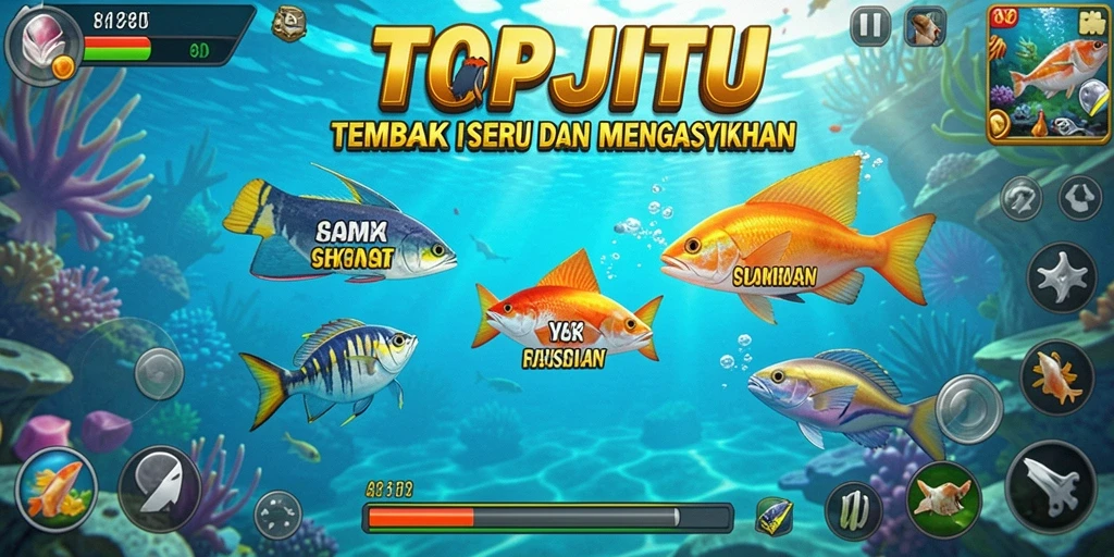 Gameplay seru Tembak Ikan di TOPJITU yang penuh warna.