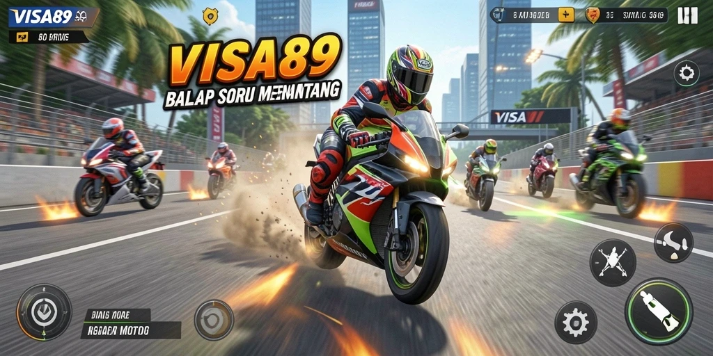 Gameplay seru di <strong>VISA89</strong> menampilkan balapan motor yang mendebarkan.