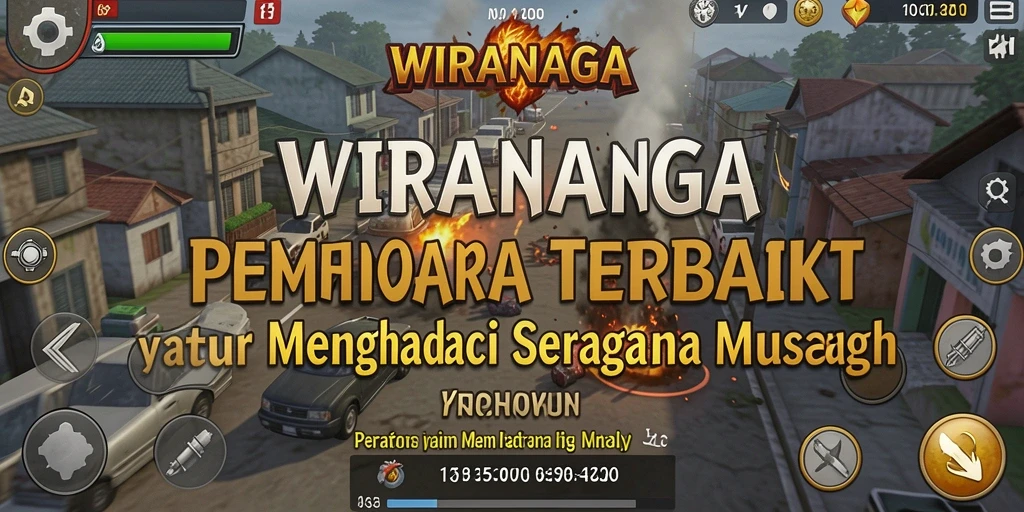 Screenshot gameplay WIRANAGA yang menampilkan pertahanan menara melawan gelombang musuh.